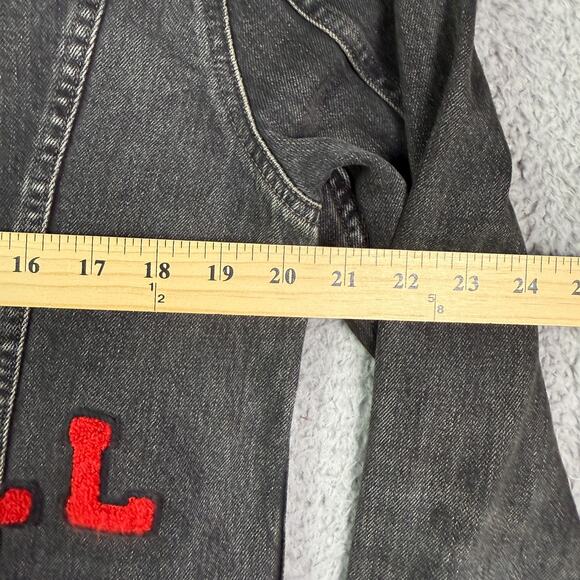 Polo Ralph Lauren RL Varsity Football Bulldog Denim Jean Jacket Mens M Black - Picture 7 of 10